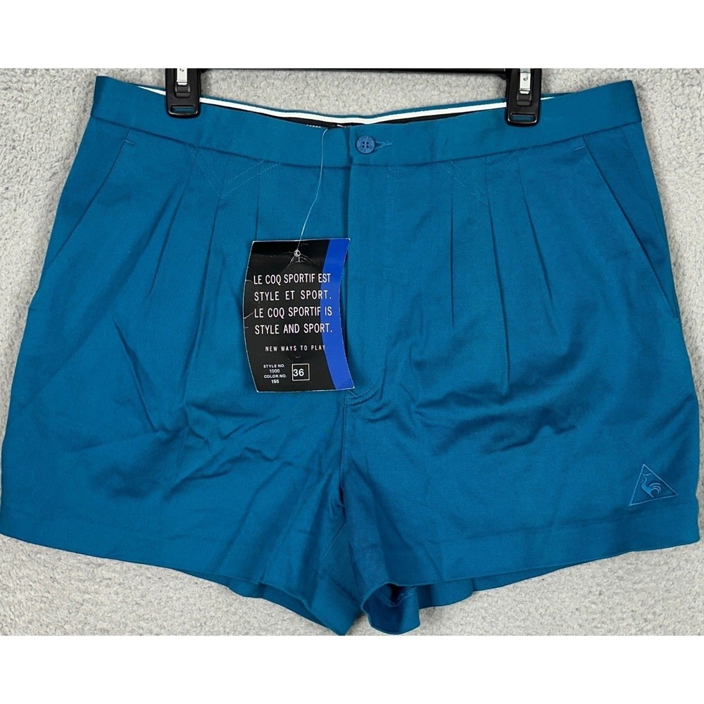 NEW Vintage Le Coq Sportif Shorts Mens 36 Teal Blue Golf Pleated Chino Athletic